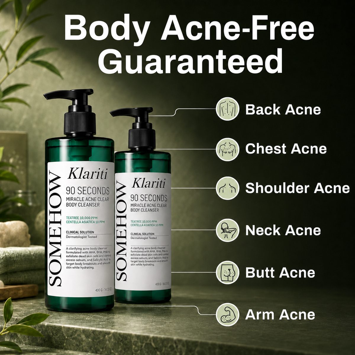 Body acne-free guaranteed — back, chest, shoulder, neck, butt, and arm acne